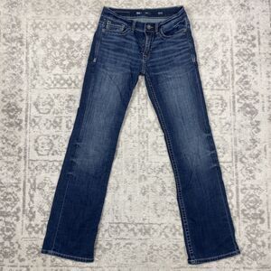 BKE Aiden Straight Leg Fit Jeans Buckle Blue Wash Zipper Whiskered Size 28x32